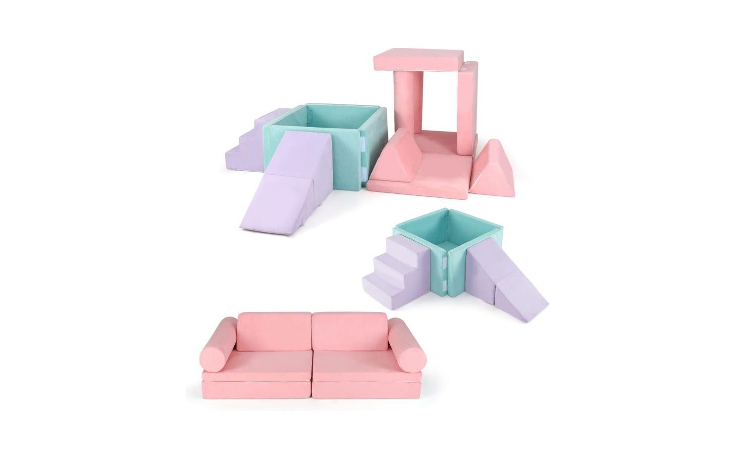 Modular 8-Piece Foam Play Couch for Kids with Plush Suede Covers – Perfect for Creative Play and Lounging