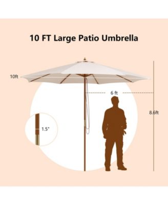 10 Feet Patio Umbrella with 8 Wooden Ribs and 3 Adjustable Heights