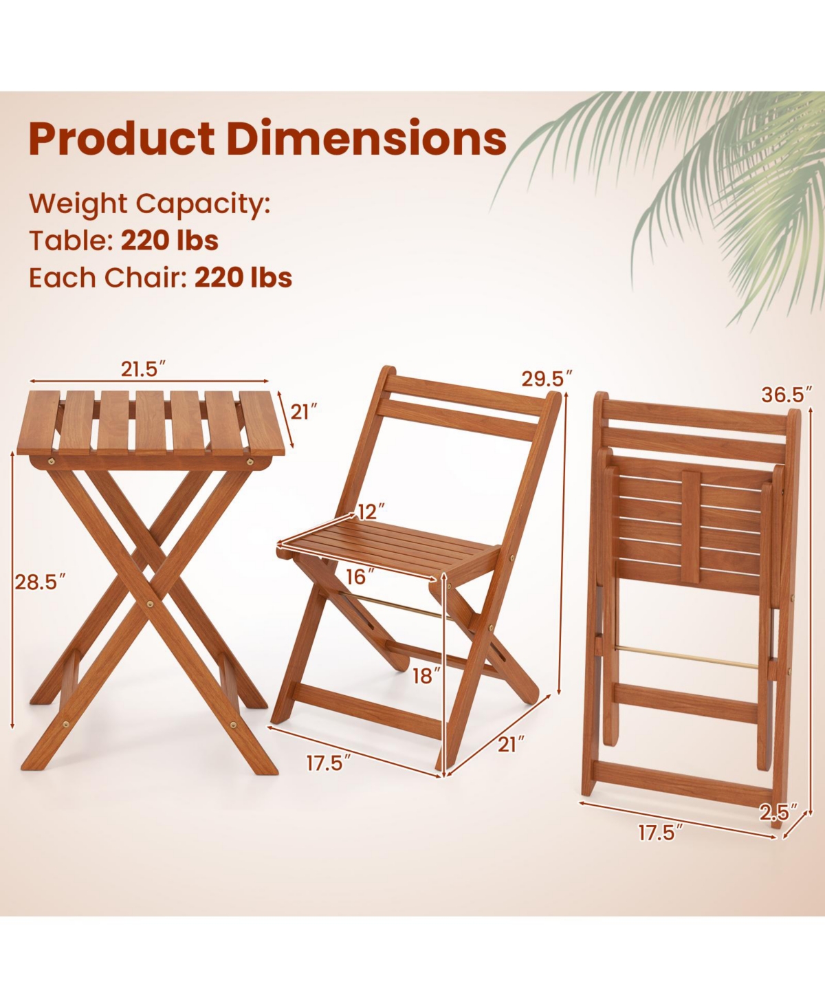 Slickblue Space-Saving 3-Piece Outdoor Seating Set with Foldable Chairs and Coffee Table – Ideal for Small Patios