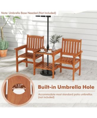 2-Piece Outdoor Bistro Set with Table and Built-In Umbrella Hole For Patio
