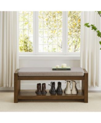 40" Linen Bench with Shoe Rack & Removable Cushion