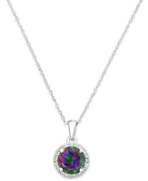 image of Mystic Topaz (1-1/2 ct. t.w.) and Diamond Accent Round Pendant Necklace in 14k White Gold