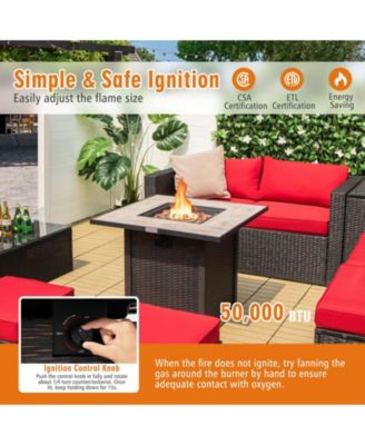 30" Square Fire Pit Table - 50K BTU, Ceramic Top & Rattan Design