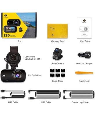Dual Dash Cam 2K Front + 1080P Rear, GPS & Wi Fi, 2.7″ LCD, Night Vision, WDR, G Sensor, Loop Recording, Parking Mode, Wide-Angle Lens, Supports max 512 GB microSD