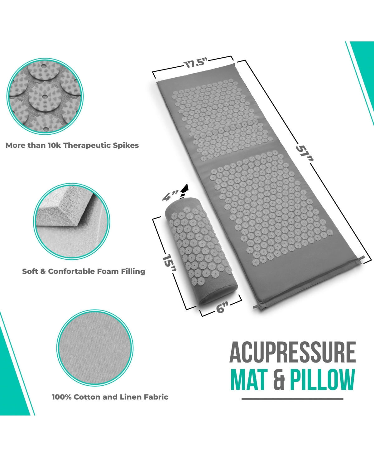 Sorbus 51 Inch Acupressure Mat, Pillow & Carry Bag