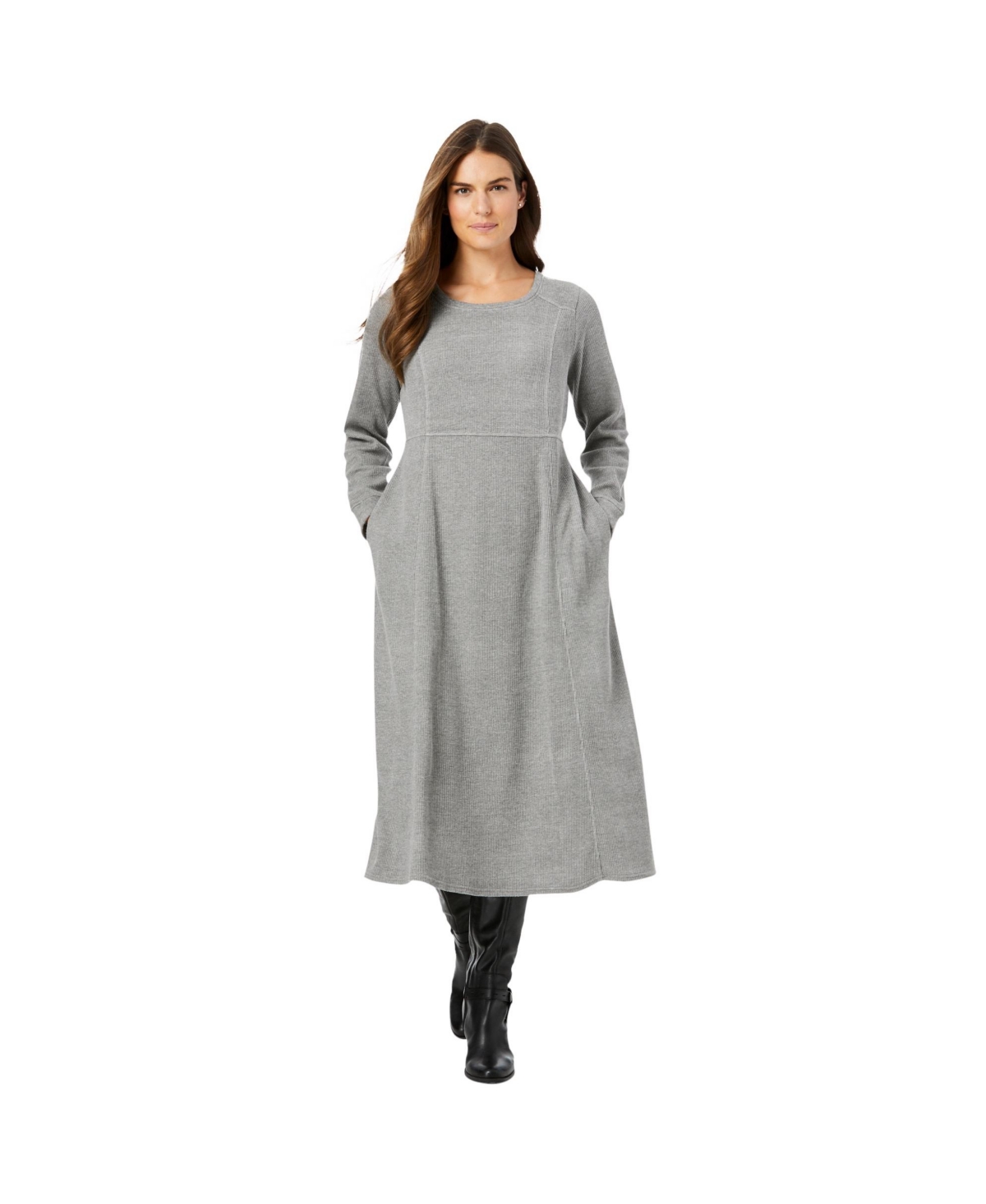 Plus Size Thermal Knit A-Line Dress - Medium heather grey