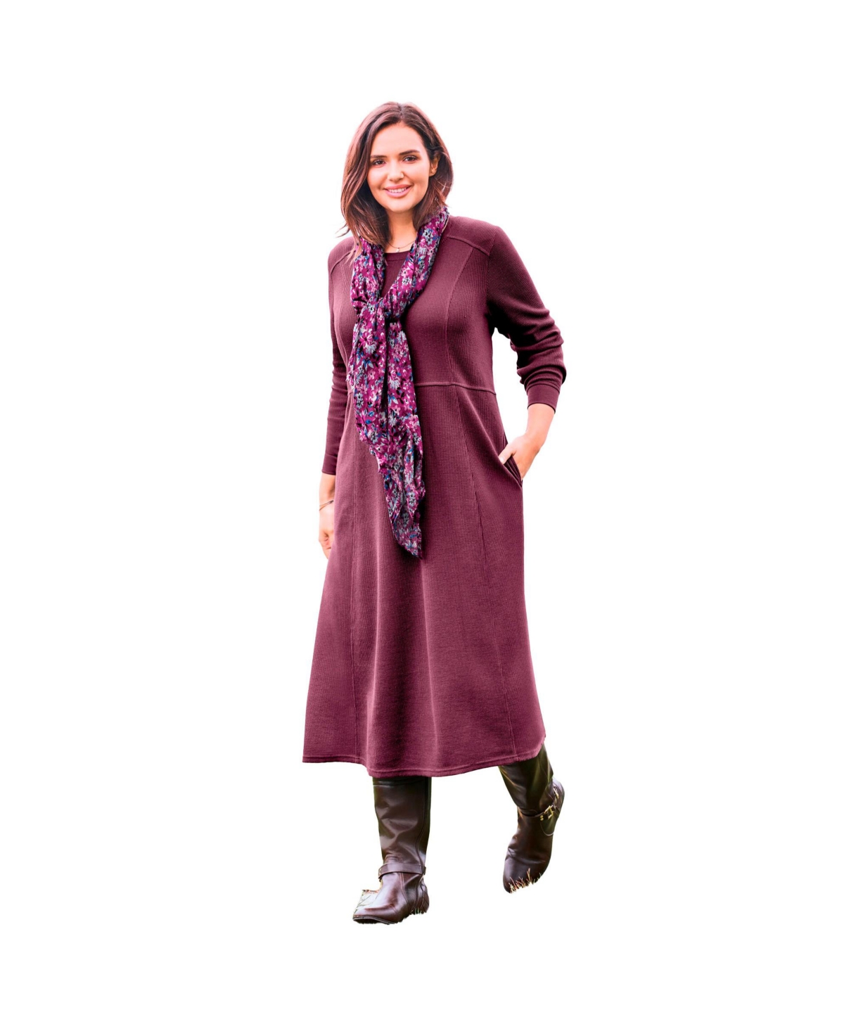Plus Size Thermal Knit A-Line Dress - Medium heather grey