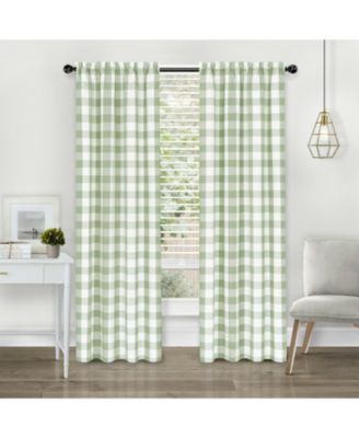 Modern Country Farmhouse 3 Piece Buffalo Check Plaid Window Curtains & Valance Set - 63 in - Gray