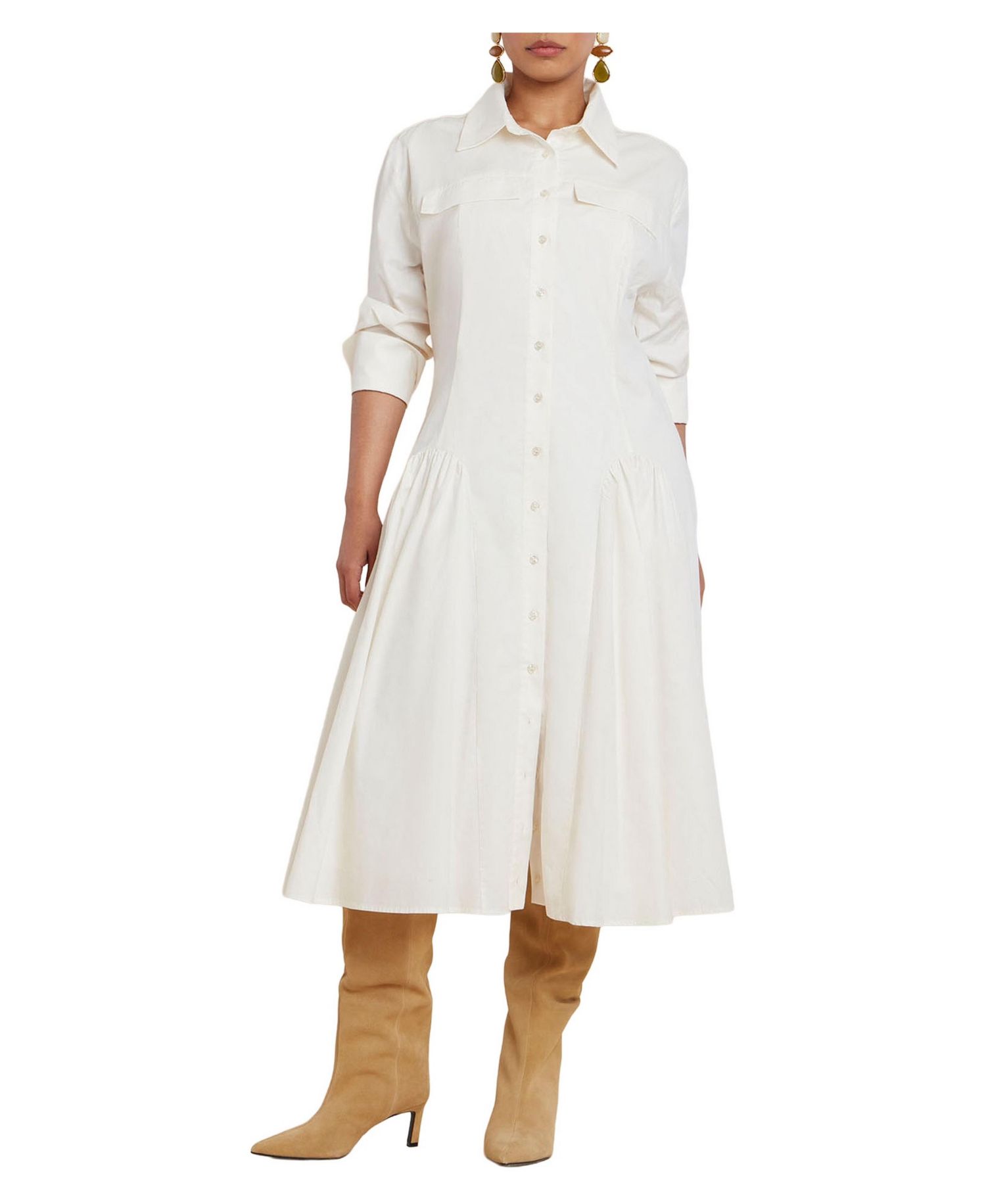 Women's Plus Size Shirred Godet Flare Poplin Dress