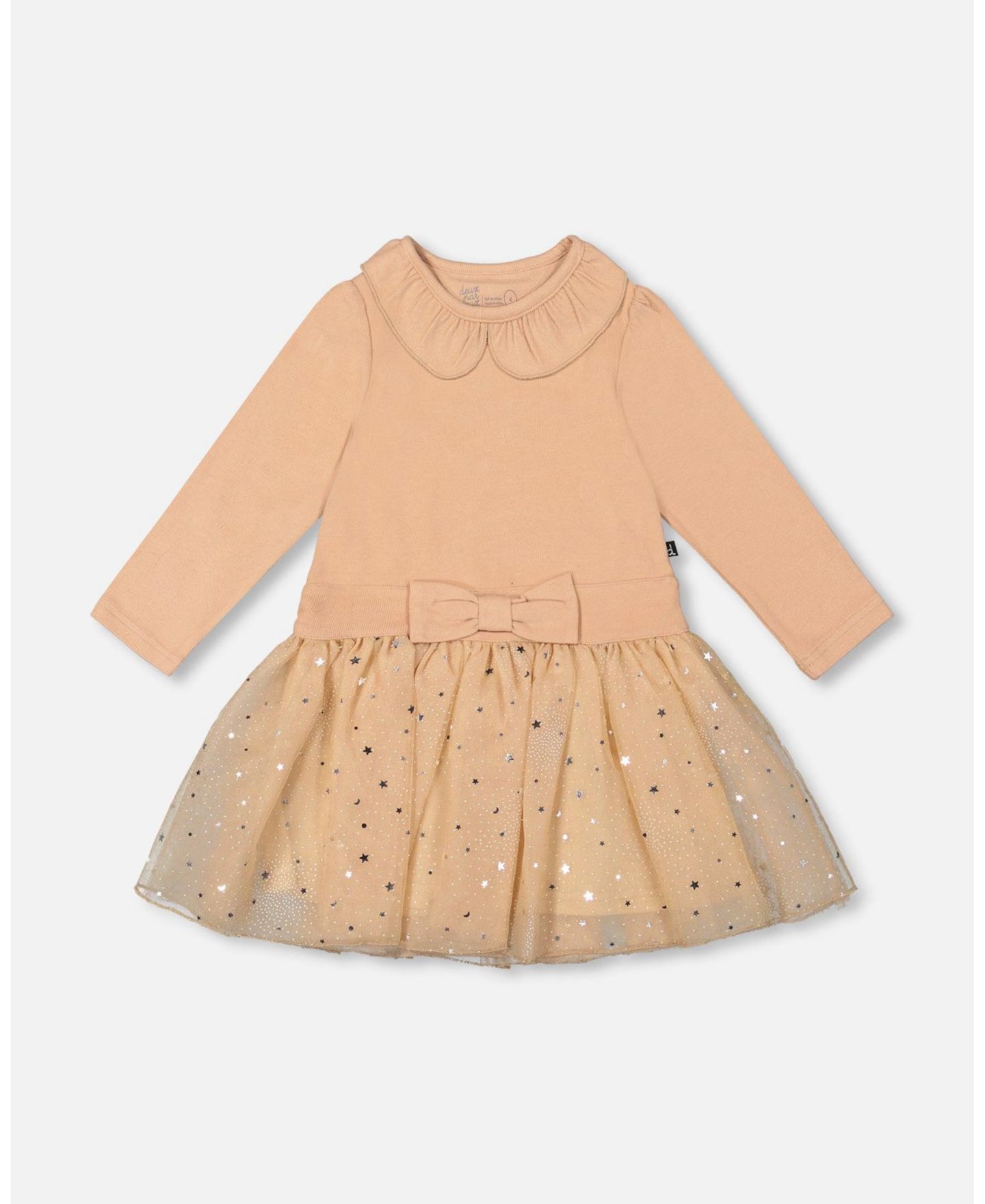 Платье Deux par Deux Bi-Material Dress with Glittering Skirt Beige - Toddler Child для девочек, цвет: Бежевый — фото 1