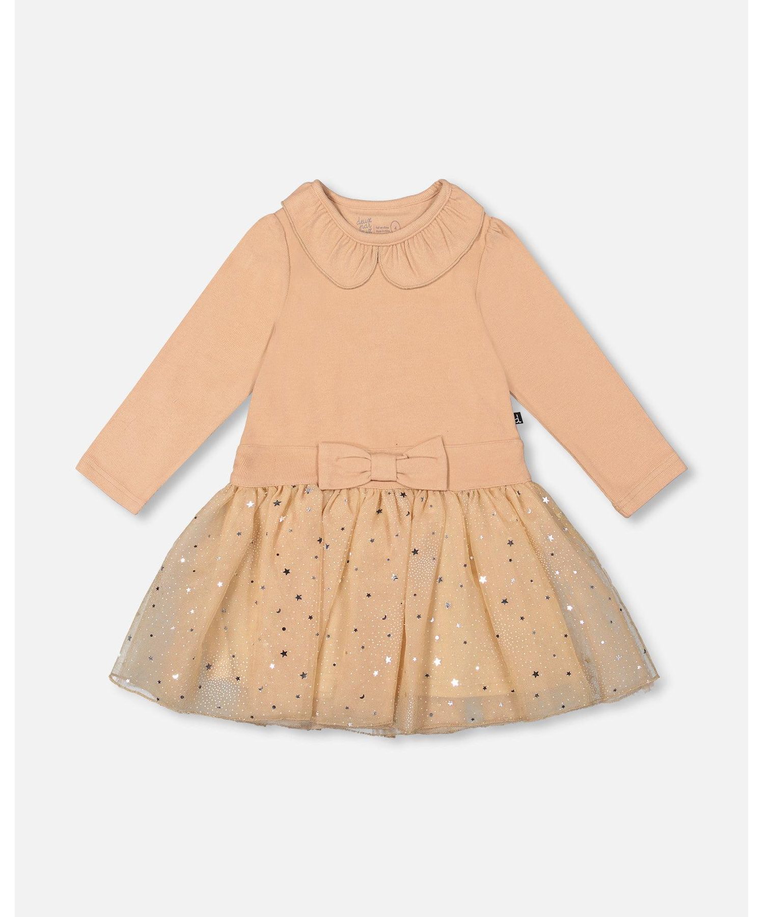 Little Girls Bi-Material Dress with Glittering Skirt Beige - Toddler|Child