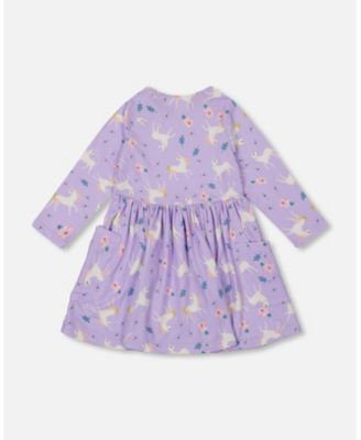Big Girls Jersey Dress with Pockets Lilac Unicorn Print
