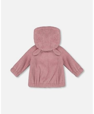 Toddler Girls Hooded Full Zip Cat Plush Jacket Dusty Pink - Toddler|Child