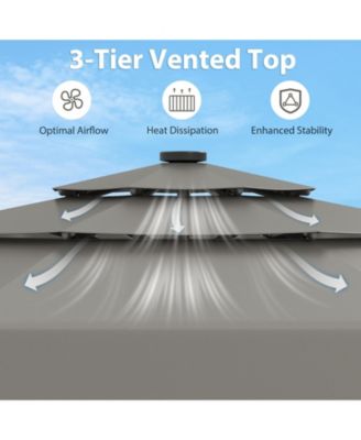 10 FT Solar Patio Umbrella w/ 32 LED Lights 3-Tier Vented Top & Tilt Adjustment