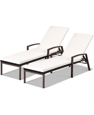 2 PCS Patio Rattan Chaise Lounge Chair Outdoor Reclining Chaise Sun Lounger