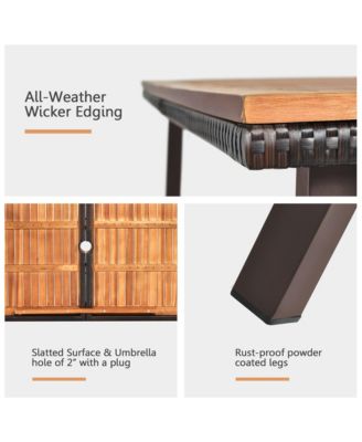 Rectangle Patio Outdoor Dining Table Acacia Wood Tabletop w/ 2'' Umbrella Hole