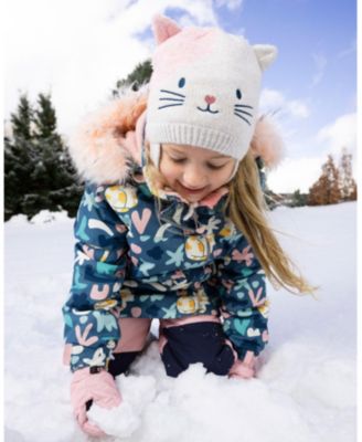 Baby Girls Lined Knit Hat with Ears Off-White and Pink