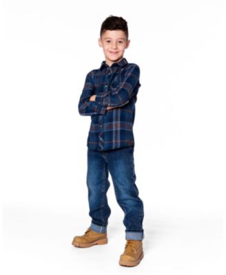 Big Boys Long Sleeve Flannel Shirt Blue and Brown Plaid