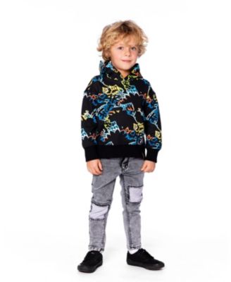 Toddler Boys Printed Hooded Fleece Sweatshirt Black - Toddler|Child