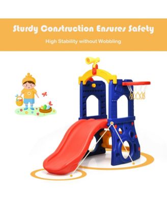 Toddler 6-in-1 Freestanding Slide w/ Basketball Hoop Play Climber Slide Set