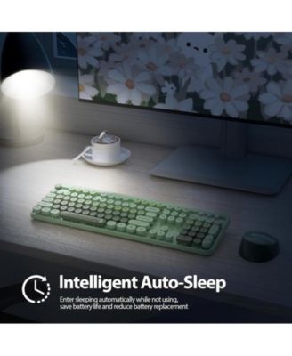 Wireless Keyboard and Mouse Set, Retro Typewriter, 2.4GHz Full Size 104-Key Cute Keyboard with Number Pad, Colorful with Round Keycaps for Windows PC Laptop(Green)