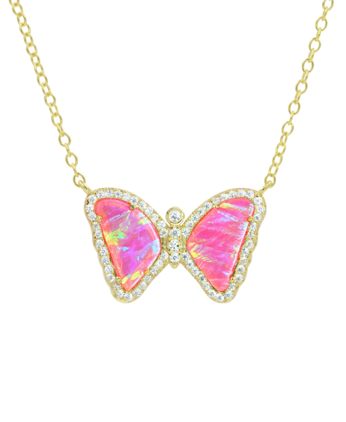 Mini Butterfly Necklace with Lab-Grown Opal in 14k Gold Plated Sterling Silver - Indigo opal