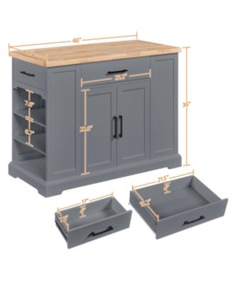 36"H Engineered Wood & Rubberwood Drawer, Cabinet, Open Shelves, Locking Casters Kitchen Island