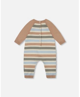 Baby Boy Knitted Romper Blue and Green Stripes - Baby