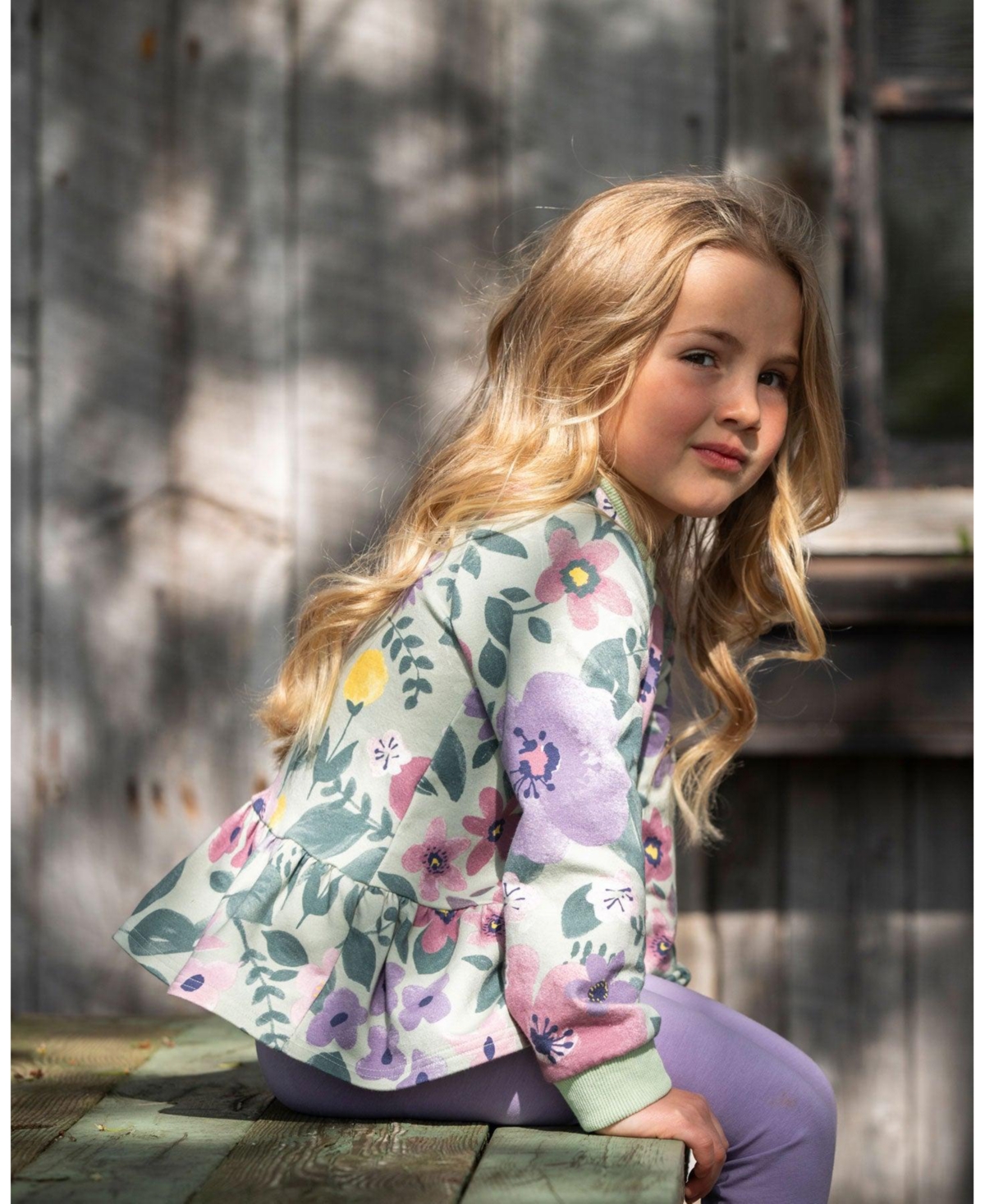 Deux par Girl Stretch Fleece Sweatshirt Sage Floral