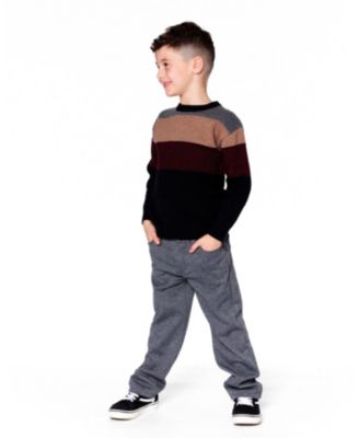 Boy Stretch Jacquard Pants Grey Herringbone - Toddler|Child