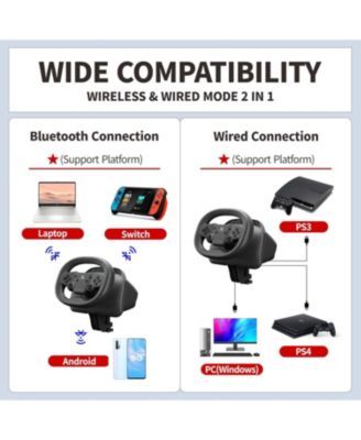 Wireless 270&deg; Racing Steering Wheel for PS4, PC, Nintendo Switch, PS3, iOS, Android – Dual Vibration Motors, Wireless Bluetooth Connection, Customizable Control