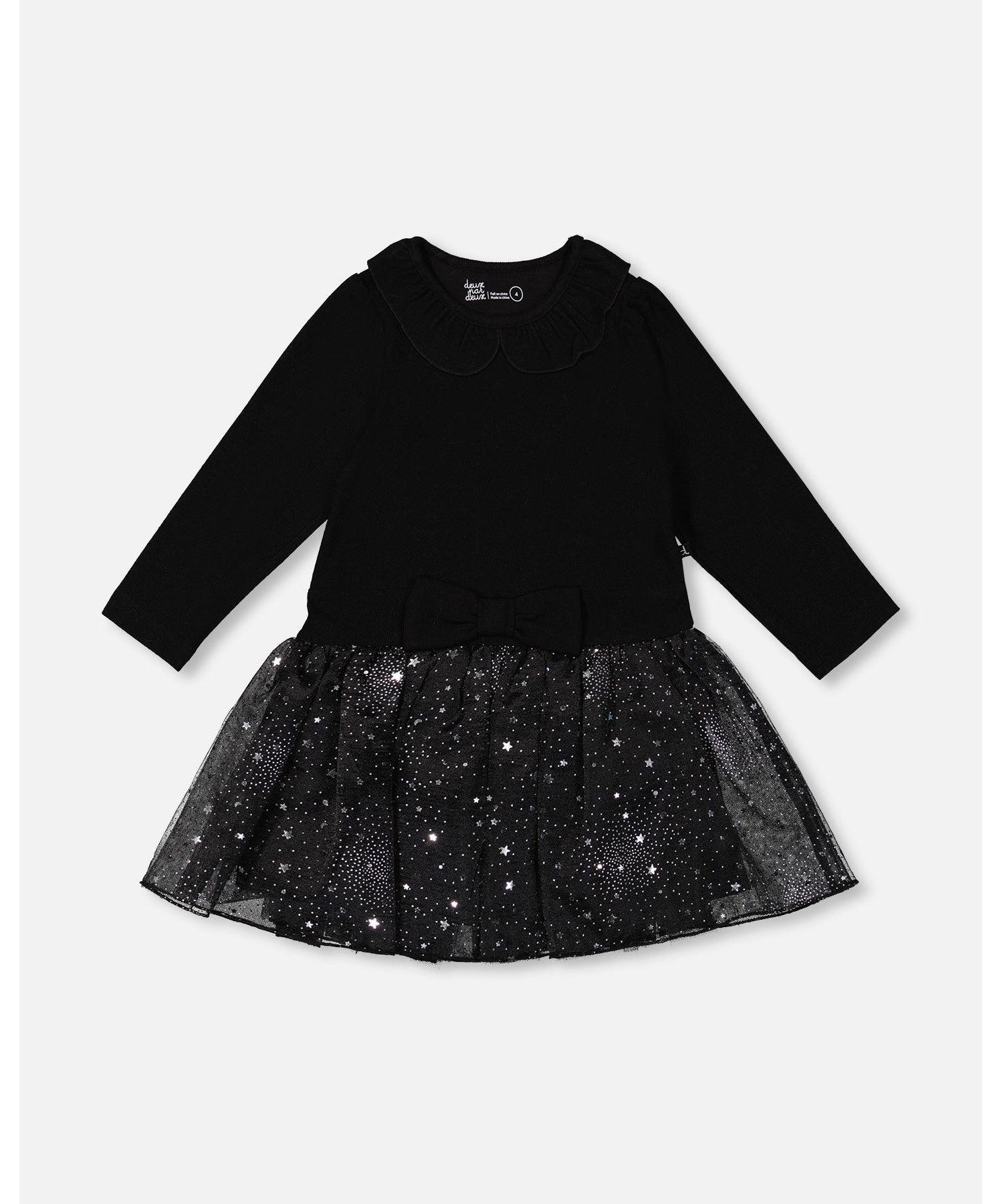 Girl Bi-Material Dress with Glittering Skirt Black - Toddler|Child