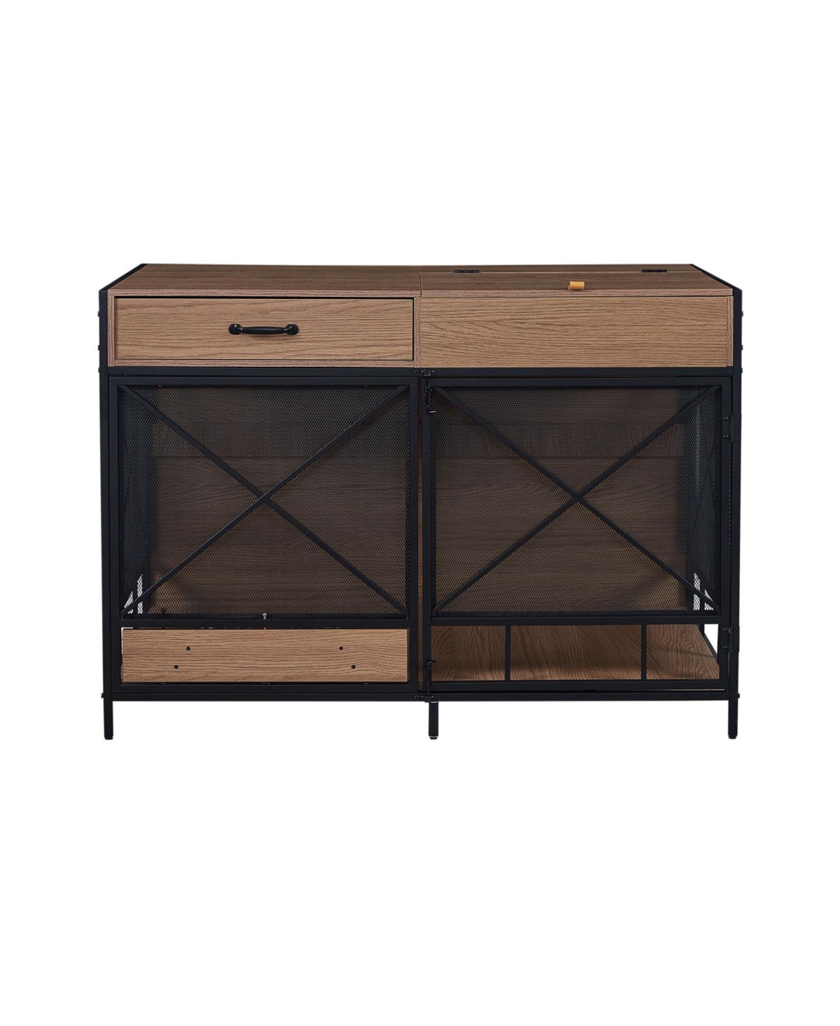 Farmhouse Trash Can Cabinet w/ Drawer & Countertop - Brown