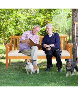 62.5'' Outdoor Garden Bench w/ High Backrest Curved Armrests & Seat Cushion Patio