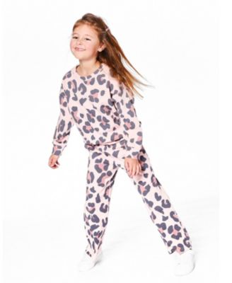 Girl French Terry Wide Leg Sweatpants Pink Leopard - Child