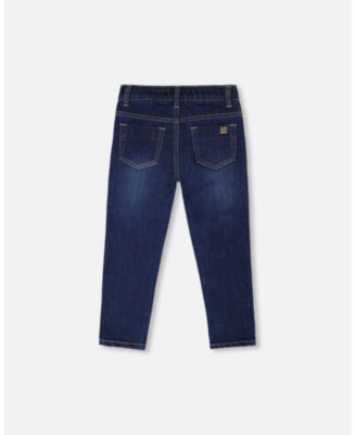 Toddler Girls Stretch Jeans Blue Denim with Glittery Hearts - Toddler|Child