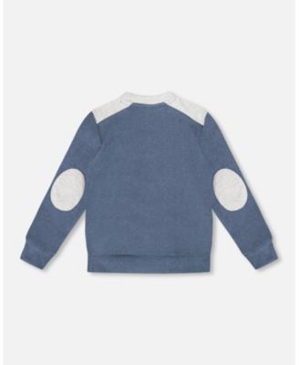 Boy Super Soft Long Sleeve Flat Back Rib Top with Elbow Patches Navy Blue - Child