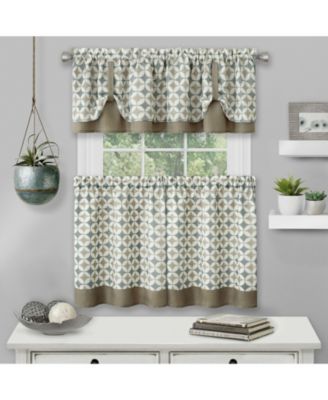 Modern Geo 3 Pc Kitchen Curtain Tier Valance Set 56 In. W X 36 In. L Taupe