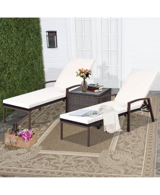 Set of 2 Patio Rattan Chaise Lounge Chair Outdoor Reclining Chaise Sun Lounger