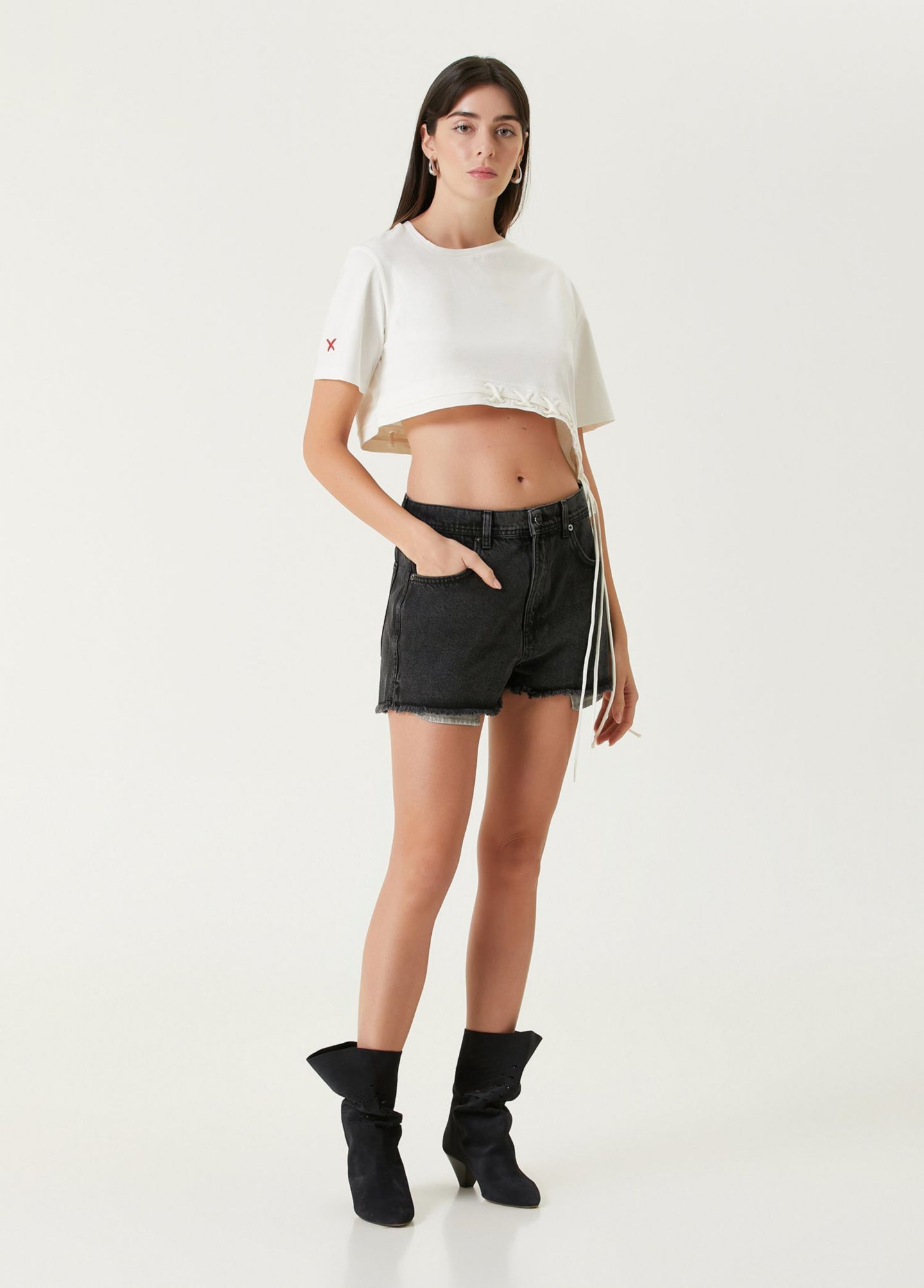 Женские шорты PCFG Free Heaven Normal Waist Mini, цвет: Потёртый чёрный — фото 7