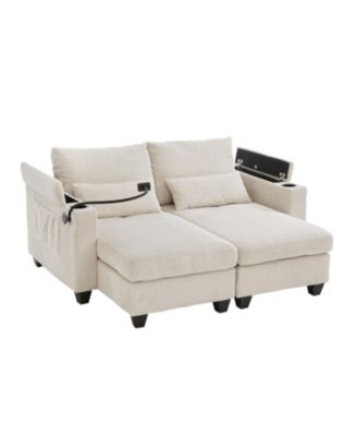 1 Pc Corduroy Upholstered, USB Ports Convertible Chairs Sleeper Sofa