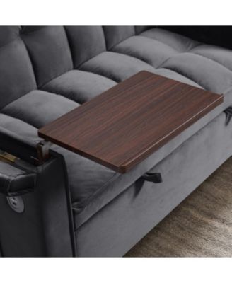 3-in-1 Foldable Velvet Sofa Bed w/ Storage & USB - Dark Grey