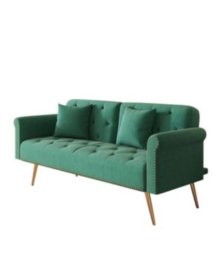 Green Velvet Sofa Bed with Nailhead Trim & Pillow
