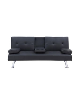 Black Leather Double Folding Sofa Bed & Table