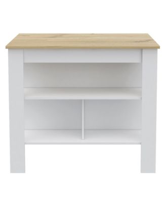 Wooden Kitchen Island Table with Built-In Storage and Open Display Shelves