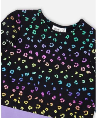 Big Girls Jersey Dress Multicolor Leopard Print