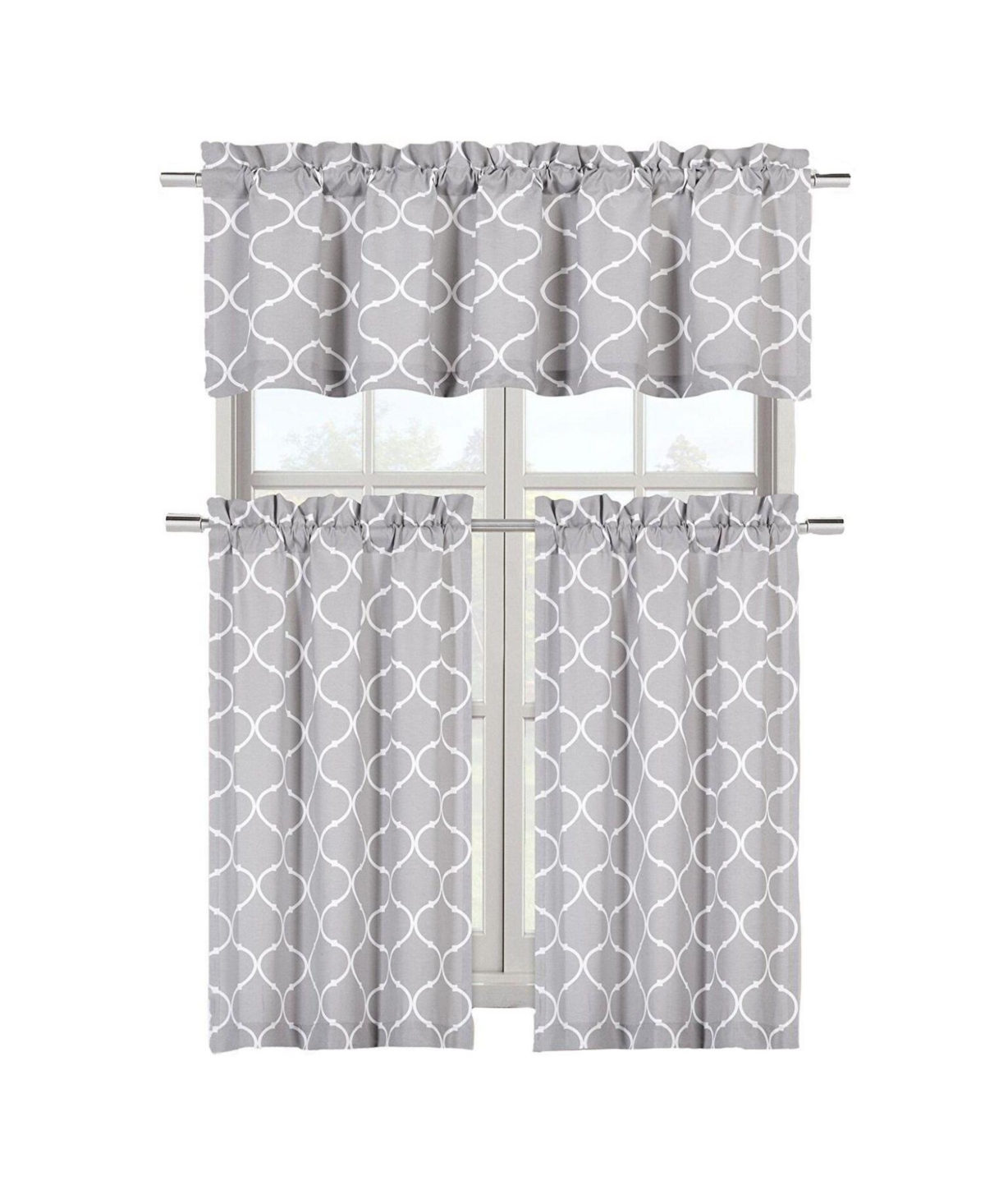 Shabby Lattice Cotton Blend Kitchen Curtain Tier & Valance Set - 56 in. W x 36 in. L - Aqua
