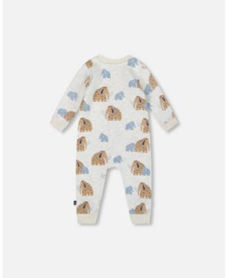 Baby Boy One-Piece Fleece Romper Beige Mammoth Print - Baby