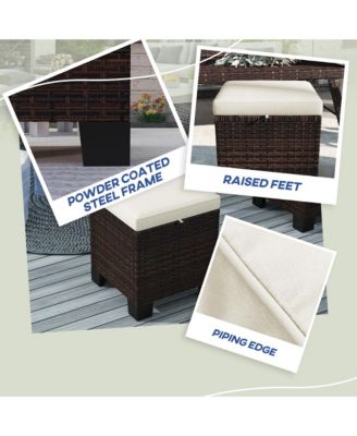 Wicker Outdoor Ottoman Footstool Set of 2 with Cushions,