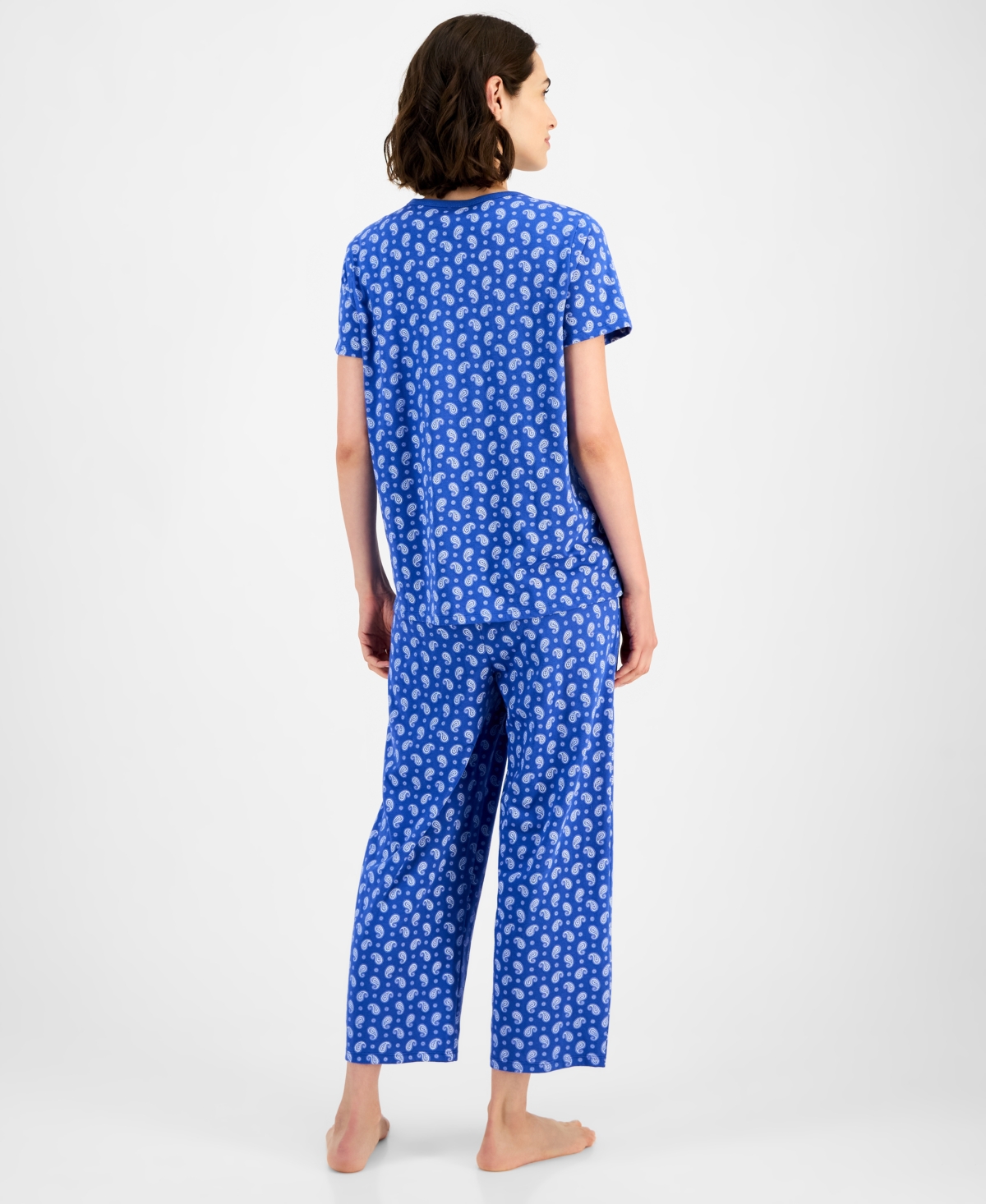 Charter Club Women's 2-pc. Cotton Printed Cropped Pajamas Set, Created For Macy's In Blue